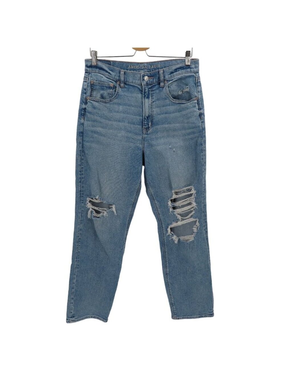 American Eagle Women 12 Highest Rise 90s Boyfriend Distressed Blue Denim Jeans